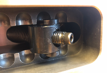 Close up of vise nut assembly.