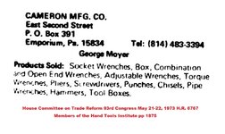 1973 House Committee on Trade Reform 93rd Congress Cameron Mfg. Co.jpg 1973 House Committee on Trade Reform 93rd Congress Cameron Mfg. Co.jpg