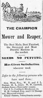 1875 Asheville Weekly Citizen (Asheville, NC) Champion Mower and Reaper ad Jun 10 1875.jpg