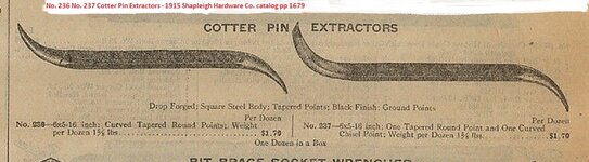 No. 236 237 Cotter Pin Extractors - 1915 Shapleigh Hardware Co. Catalog pp 1679.jpg