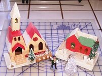 Putz houses, Blown glass tree, paper boy.jpg Putz houses, Blown glass tree, paper boy.jpg