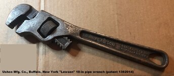 Ushco Mfg. Co. Lawson 10-in pipe wrench (patent 1362014) before.jpg