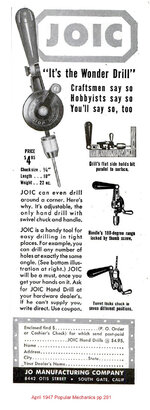1947 Popular Mechanics Jo-Line JOIC drill (patent 231759) ad pp 291.jpg