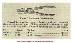 Kraeuter 305 Victor slip-joint plier 1930 Union Hardware & Metal Co. pp 209.jpg
