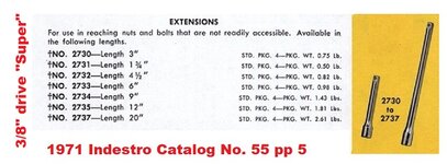 Indestro 2730 2732 2732 2733 2734 2735 2737 3.8 dr extension 1971 Indestro catalog No. 55 pp 5.jpg Indestro 2730 2732 2732 2733 2734 2735 2737 3.8 dr extension 1971 Indestro catalog No. 55 pp 5.jpg