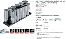 CRAFTSMAN V-SERIES Socket Set, Deep SAE, 1:2 Inch Drive, 13 Piece.png