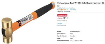 Performance Tool W1137 Solid Brass Hammer.png Performance Tool W1137 Solid Brass Hammer.png