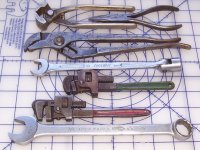F3 Diamond nippers German Needlenose old CL 420 Cornwel Saltus, 2 sm Pipe wrenches Proto 2-4 Com.jpg