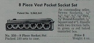 Indestro 350 'Vest Pocket' 8-pc 1.4 hex drive SAE socket set - 1948 Indestro catalog pp 25.jpg