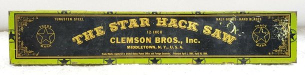 Clemson Bros. Star hacksaw blade box (patent 601947 603128)(ebay 01).jpg