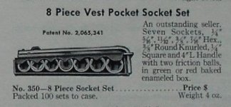 Indestro 350 'Vest Pocket' 8-pc 1.4 hex drive SAE socket set - 1948 Indestro catalog pp 25.jpg