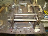 hinge post tacked in place with pin and bushings in place.JPG