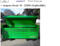 SnapOn Classic 96 green triple clamshell top_CL_ZephrhillsFL_2800bucks.JPG