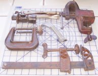 FM1 bar Clamp 2 C clamps Bostich Staple puller Tire hammer head 10LB VGs Clamp vise.jpg