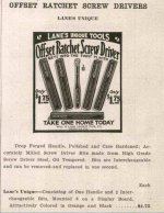 Lane Unique ratcheting screwdriver (patent 876680) - 1923 Harper & McIntire catalog pp 340.jpg Lane Unique ratcheting screwdriver (patent 876680) - 1923 Harper & McIntire catalog pp 340.jpg
