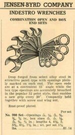 Indestro 900 6-pc SAE combination open box end wrench set - 1938 Jensen Byrd Hardware catalog pp.jpg