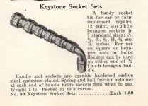 Keystone 80 8-pc 1.4 hex drive SAE socket set - 1950 Blish Mize & Silliman Hardware Co. catalog .jpg Keystone 80 8-pc 1.4 hex drive SAE socket set - 1950 Blish Mize & Silliman Hardware Co. catalog .jpg