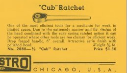 Indestro 2888 3.8 dr. 'Cub' ratchet - 1935 Indestro catalog pp 15.jpg Indestro 2888 3.8 dr. 'Cub' ratchet - 1935 Indestro catalog pp 15.jpg