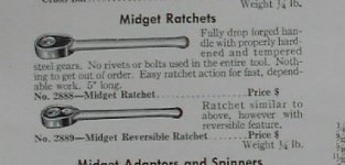 Indestro 2888 and 2889 1.4 dr 'Midget' ratchets - 1948 Indestro catalog No. 16 pp 2.jpg Indestro 2888 and 2889 1.4 dr 'Midget' ratchets - 1948 Indestro catalog No. 16 pp 2.jpg
