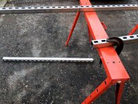 cutting unistrut to size with milwaukee bandsaw on saw horses and clamped 2 (2).jpg