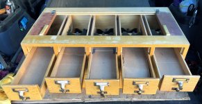 15 drawer oak library cabinet drawers open.jpg