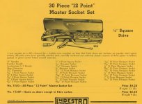 Indestro 1530 30-pc 1.2 dr 'Master' SAE socket set - 1935 Indestro catalog pp 19.jpg Indestro 1530 30-pc 1.2 dr 'Master' SAE socket set - 1935 Indestro catalog pp 19.jpg