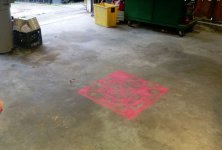 1 of 2 existing garage floor locations that needs to be sawcut for a new post location.JPG