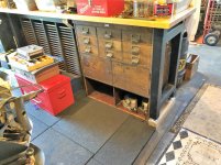 finished putting baker's cabinet in place and added a 1.125 piece of plywood under it (2).jpg