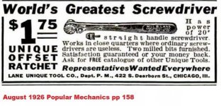 1926 Popular Mechanics Lane Unique Ratchet ad (Aug. 1926) pp 158.jpg