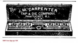 1897 Iron Age J.M. Carpenter Tap & Die Co. ad pp 139.jpg 1897 Iron Age J.M. Carpenter Tap & Die Co. ad pp 139.jpg