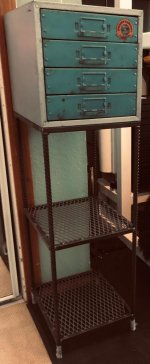 4 drawer vintage metal cabinet on nice metal fabricated rebar stand.jpg