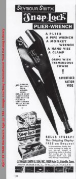 1948 Hardware Age Seymour Smith Snap-Lock pliers ad (Apr 22 1948 Vol . 161 No. 9 pp 184).jpg