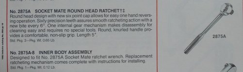 Indestro 2875A 1.4 dr 60-tooth RHFT ratchet 1982 Indestro catalog No. 60A pp 19.jpg