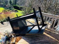 old steel bench brought from driveway to deck.jpg