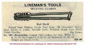 Smith & Hemenway Co. 'Red Devil' 707 Reversible Linemans Crimpers - 1914 Richmond Hardware Co. c.jpg