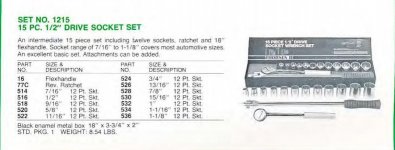 Thorsen 1215 15-pc 1.2 dr SAE socket set - 1988 Thorsen catalog TD1008-8 pp 21.jpg Thorsen 1215 15-pc 1.2 dr SAE socket set - 1988 Thorsen catalog TD1008-8 pp 21.jpg