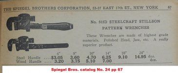 Steelcraft Stillson pipe wrenche Spiegel Bros. catalog No. 24 pp 67.jpg